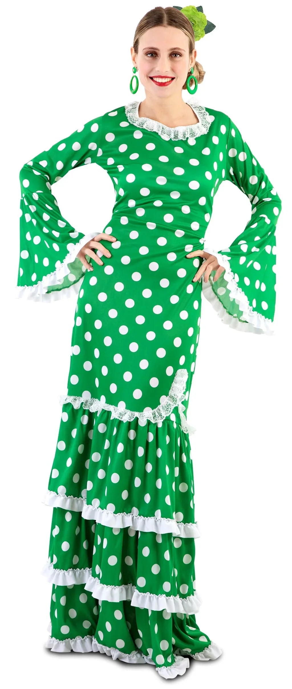 Disfraz de Flamenca Verde con Lunares para Mujer Sevillanas EuroCarnavales